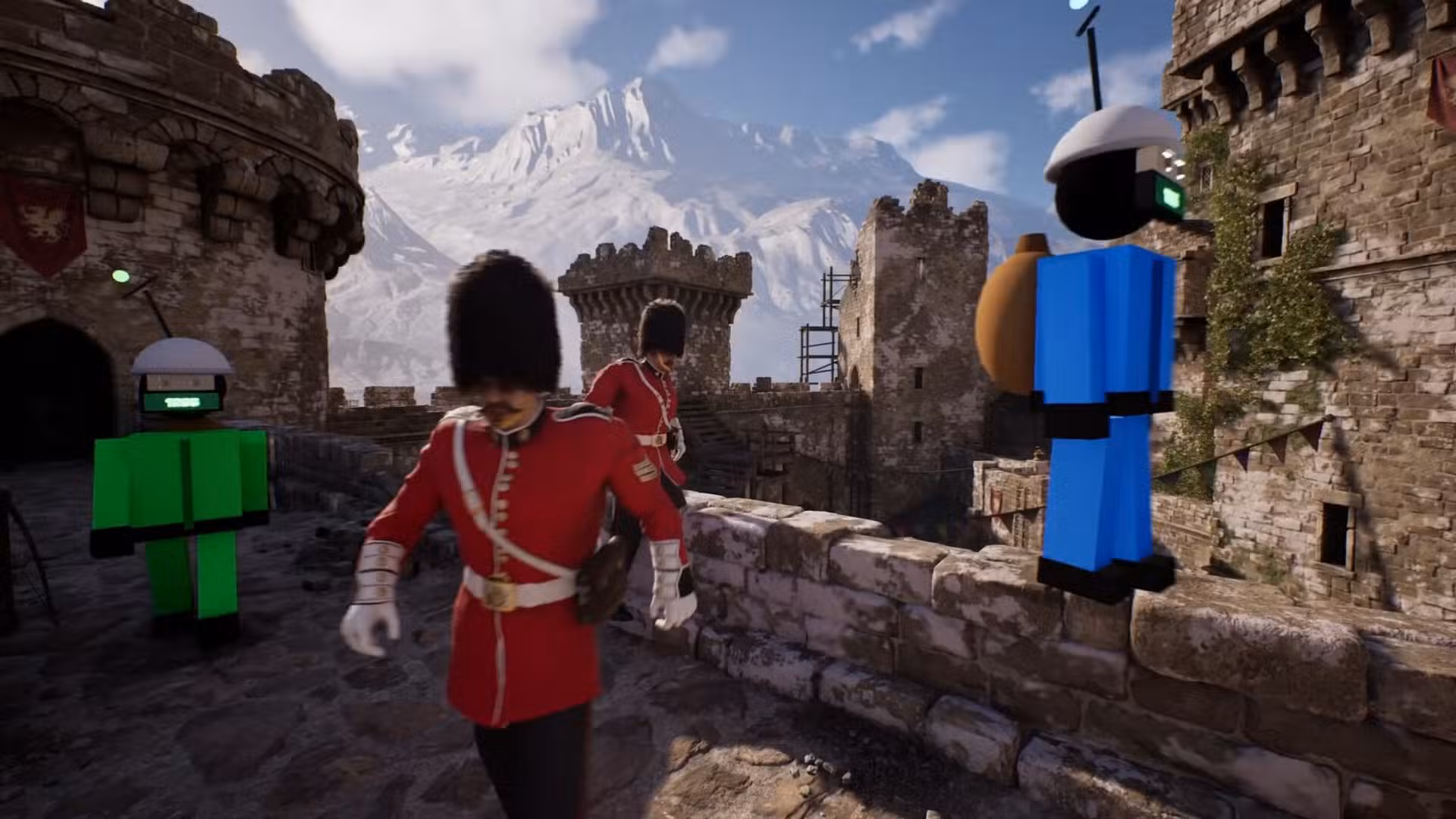 guards roaming an old british castle in grand theft timeline.