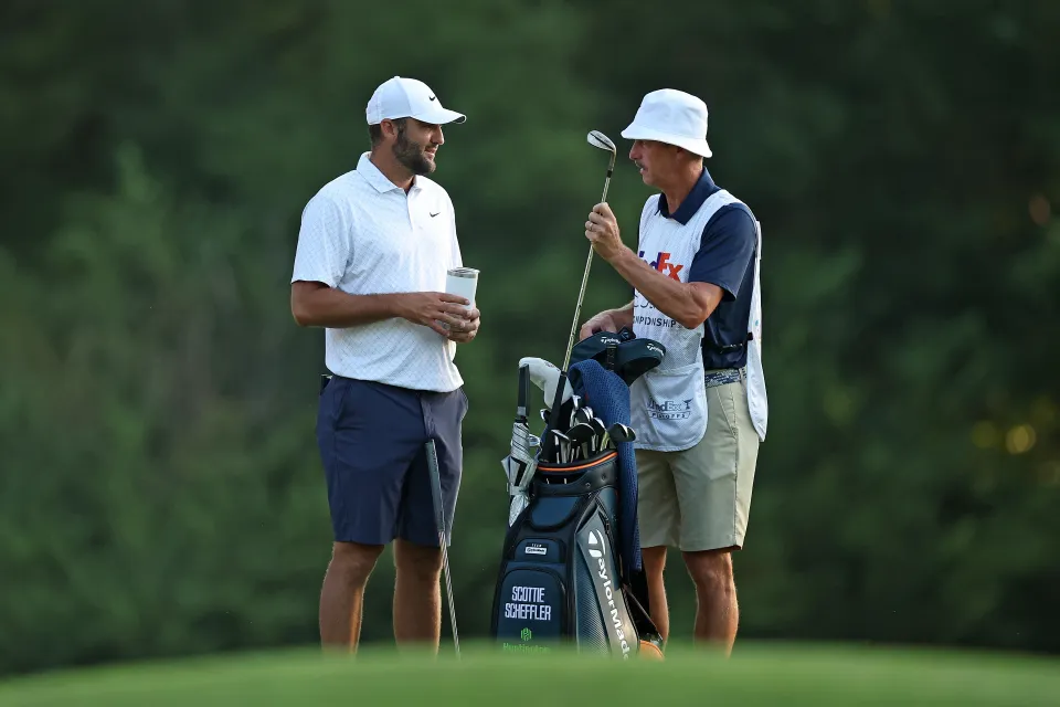 Scottie Scheffler and caddie Ted Scott at the St. Jude Championship