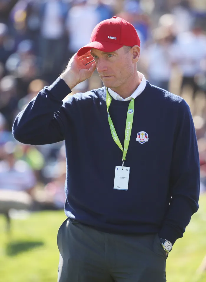 Captain Jim Furyk of the United States watches on during singles matches of the 2018 Ryder Cup