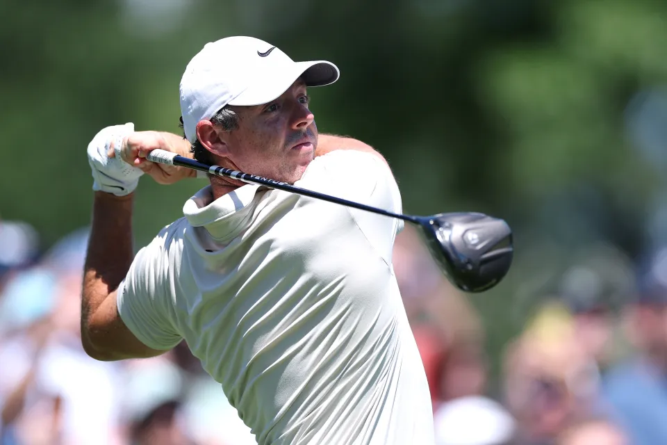 Roy McIlroy plays a shot during the 2026 BMW Championship at the Bellerive Country Club.