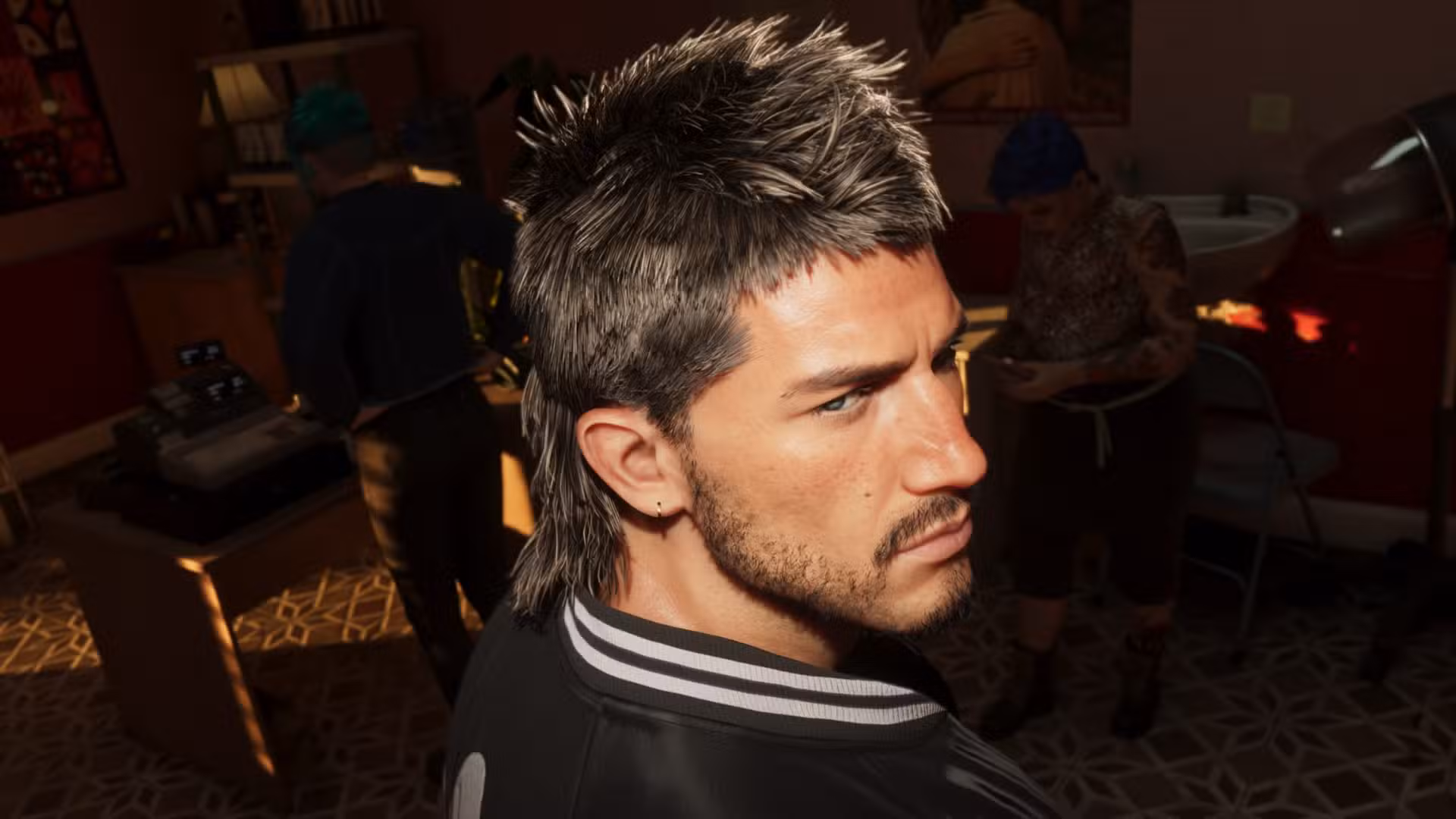 a close-up shot of jason duval one of the protagonists in gta 6.