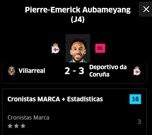 10 puntos MARCA lleva Aubameyang en cuatro jornadas.