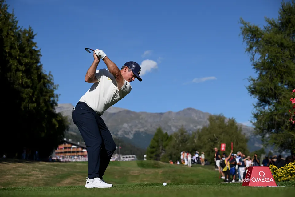 Paul Casey tees off at the Omega European Masters