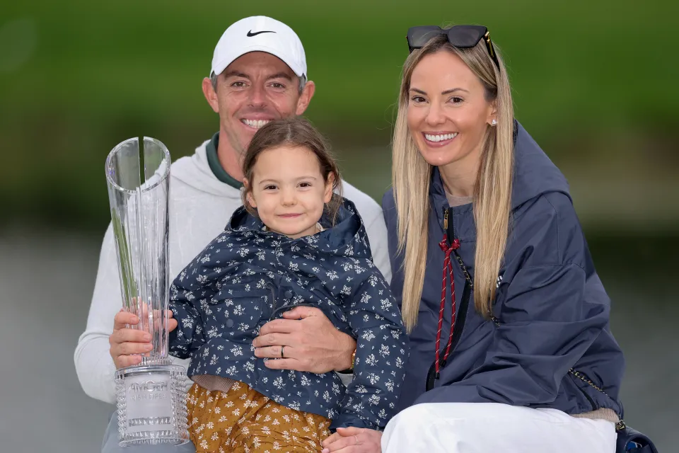 Rory McIlroy celebrates winning The Irish Open in 2025 with his family