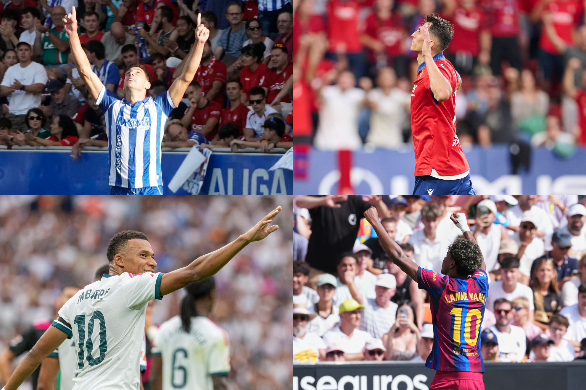 Lucas Boyé, Ante Budimir, Kylian Mbappé y Lamine Yamal