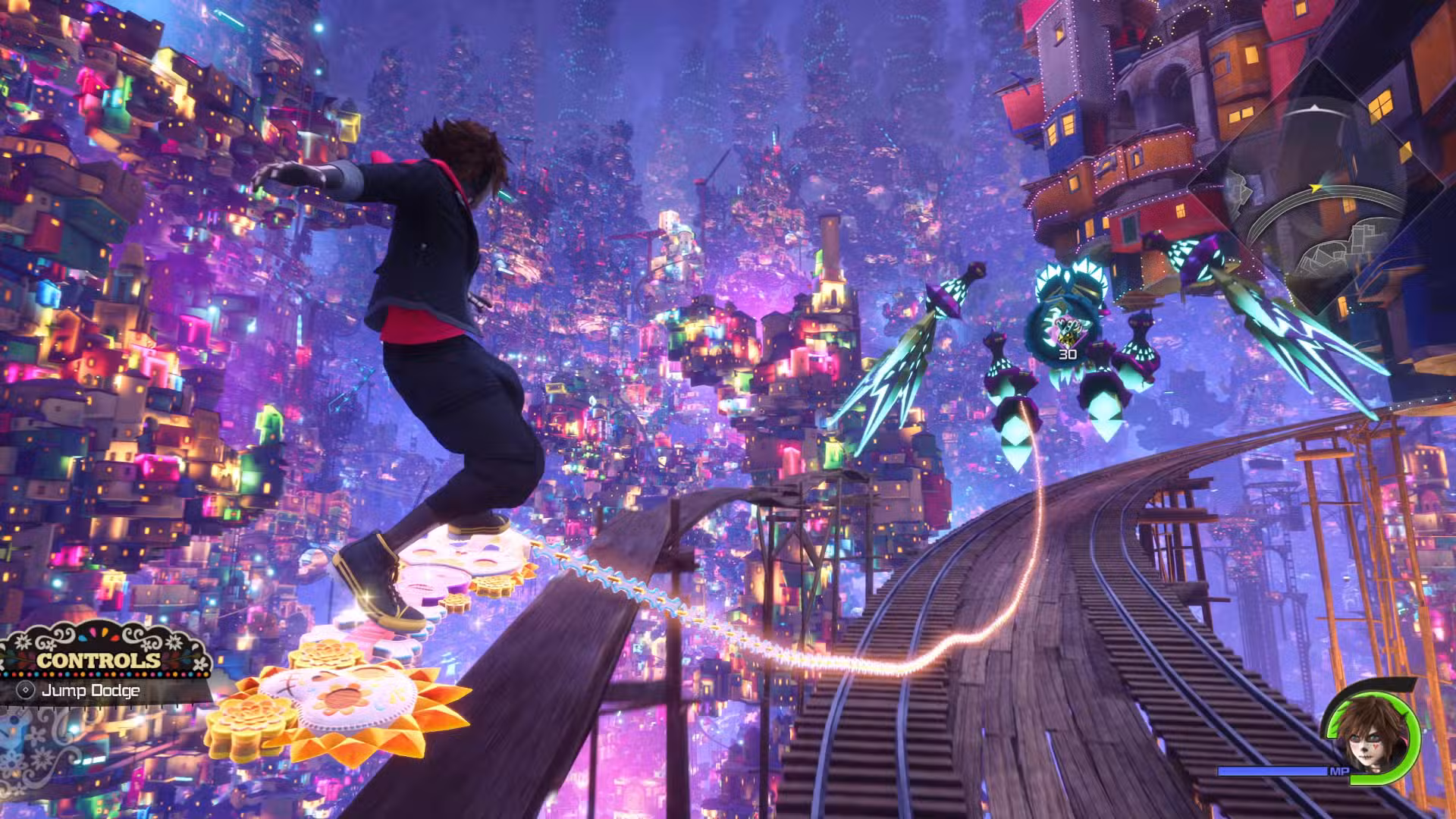 Kingdom Hearts 4 Coco Trailer screenshot Sora skating with keyblade