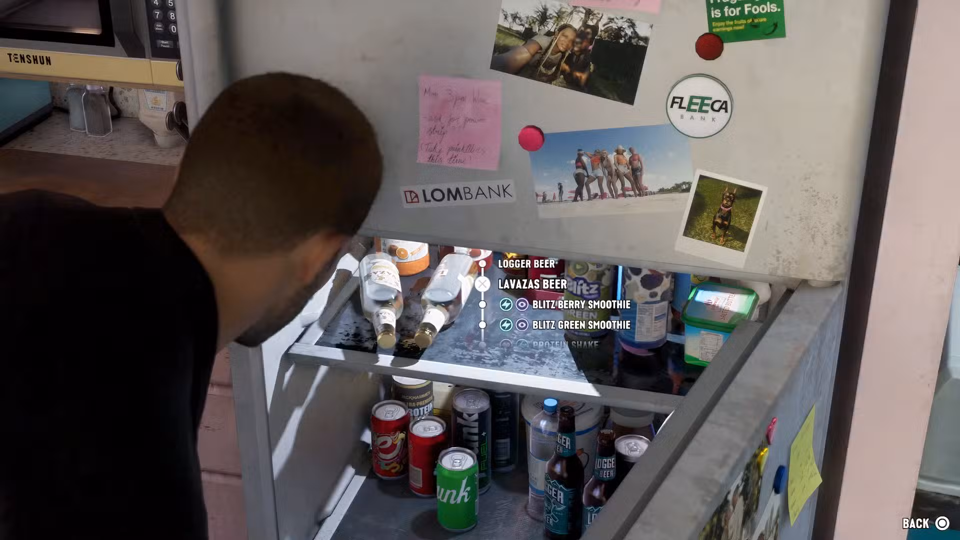 gta 6's jason grabbing a drink from the fridge.