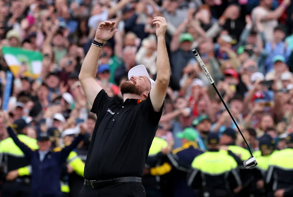 Shane Lowry celebrates winning the 2026 Irish Open.