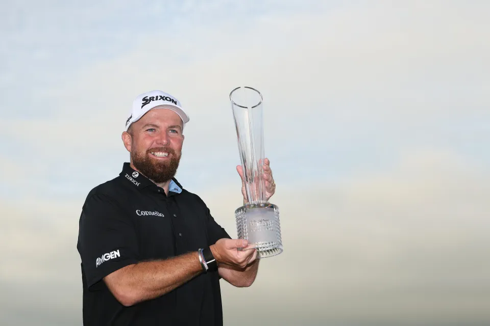 Shane Lowry holds the trophy after winning the 2026 Irish Open.