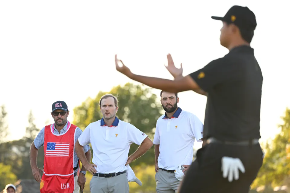 Scheffler watched his good friend's celebrations before following him with a 30-foot birdie putt