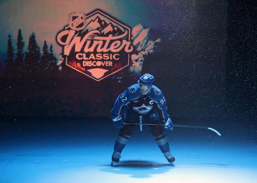Avalanche's Gabriel Landeskog poses for 2026-2027 Winter Classic photoshoot