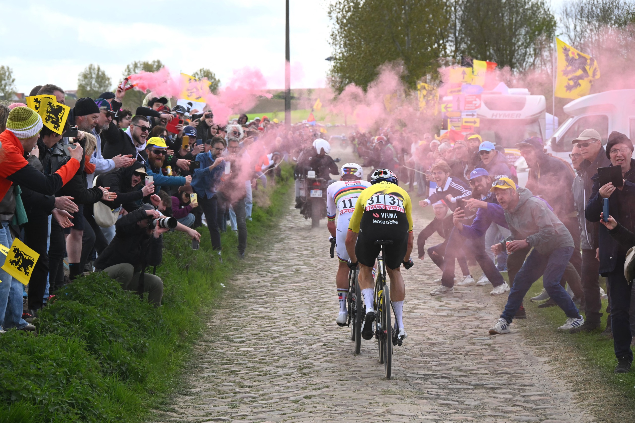 Wout van Aert and Tadej Pogačar at Paris-Roubaix 2026