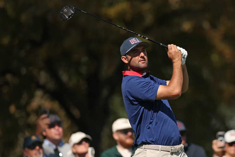 Scottie Scheffler plays a shot at the Presidents Cup