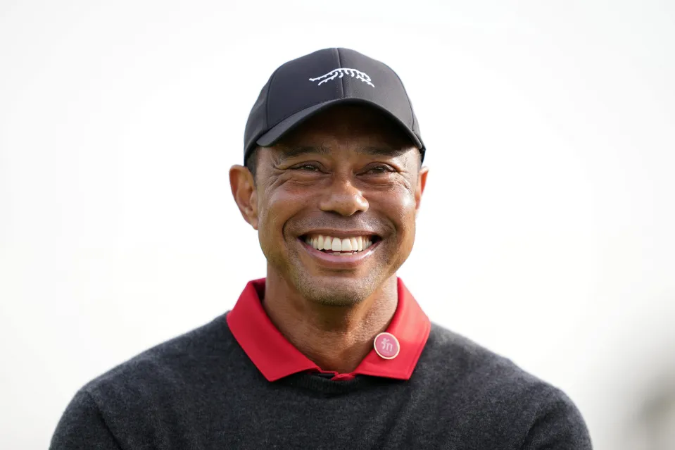 Tiger Woods looks on during the trophy ceremony after the final round of The Genesis Invitational 2025
