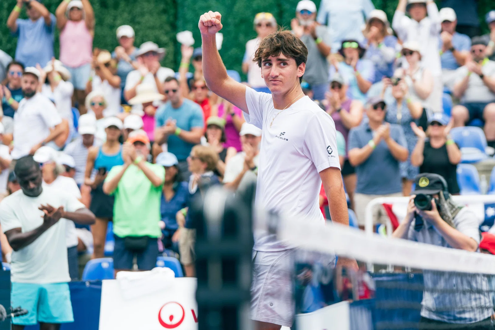 Gabe Tardio celebrating his men's doubles title at the Veolia Pickleball National Championships in Cary, NC.